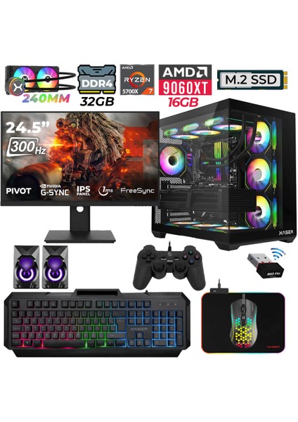 Nova X50 Ryzen 7 5700X 32GB Ram 1tb M.2 Nvme SSD 16GB RX9060 Xt Sıvı Soğutmalı 24.5" 300Hz Oyuncu Tavsiye Sistem