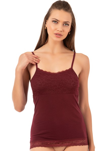 Özkan 24186 Kadın Pamuklu Likralı Süprem Dantel Kuplu Ince Askılı Atlet