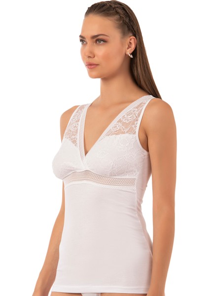 Özkan 25359 Kadın Pamuklu Süprem Esnek Rahat Yumuşak V Yaka Dantel Detaylı Kalın Askılı Atlet modelleri