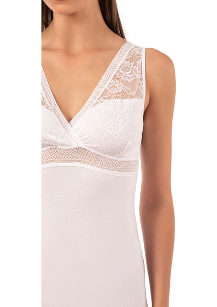 Özkan 25359 Kadın Pamuklu Süprem Esnek Rahat Yumuşak V Yaka Dantel Detaylı Kalın Askılı Atlet indirimleri