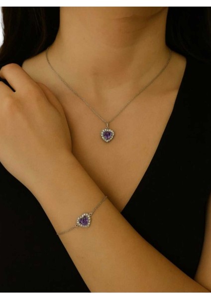 Mor Elit Hediye Set -Çelik Mor Kalp Kolye-Bileklik-Ayıcık Anahtarlık-Mini Atlı Karınca-Dilek Şişesi fırsatları