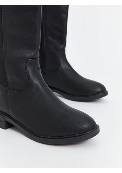 Yeni Sezon Deri Görünümlü Kadın Diz Üstü Yağmur Çizmesi modelleri