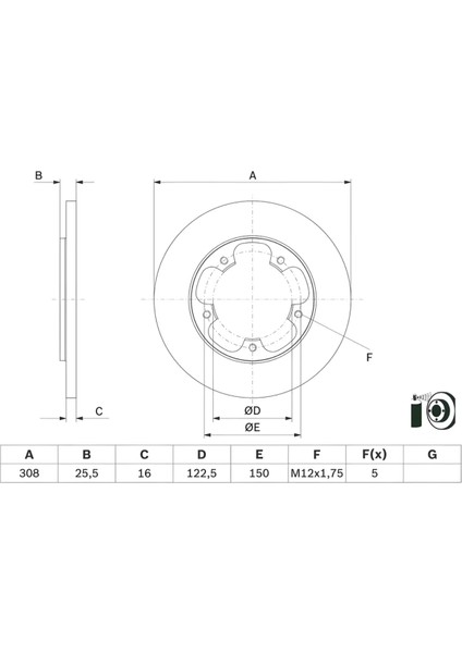 Ford Transit V363 2015> Fren Disk Arka (Tek Teker) | Bosch 0986479F44 - KK31 2A315 Aa