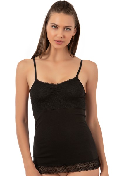 Özkan 24186 Kadın Pamuklu Likralı Süprem Dantel Kuplu Ince Askılı Atlet