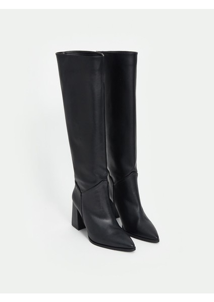 Yeni Sezon Deri Görünümlü Kadın Diz Üstü Çizme