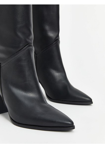 Yeni Sezon Deri Görünümlü Kadın Diz Üstü Çizme modelleri