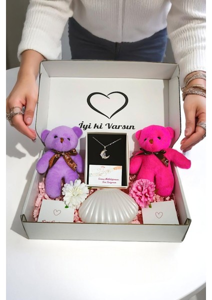 Efsane 4 Lü- 2 Peluş Anahtarlık- Kelebek ve Ay Çelik Kolye ve Istirdye Mum- Hediyelik