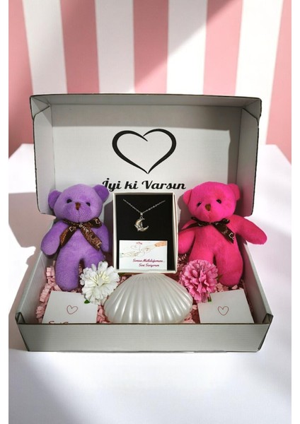 Efsane 4 Lü- 2 Peluş Anahtarlık- Kelebek ve Ay Çelik Kolye ve Istirdye Mum- Hediyelik fiyatları