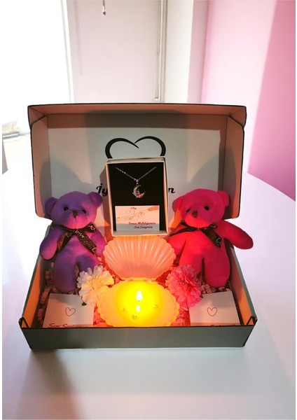 Efsane 4 Lü- 2 Peluş Anahtarlık- Kelebek ve Ay Çelik Kolye ve Istirdye Mum- Hediyelik modelleri