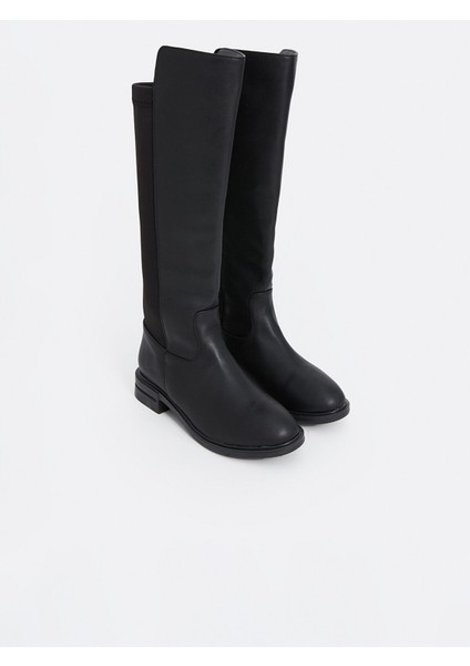 Yeni Sezon Deri Görünümlü Kadın Diz Üstü Yağmur Çizmesi