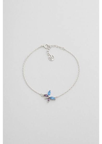 Kelebek Dokunuşu 18 Ayar Beyaz Altın Kaplama 19 cm Gümüş Bileklik