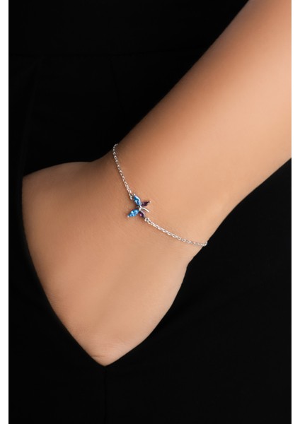 Kelebek Dokunuşu 18 Ayar Beyaz Altın Kaplama 19 cm Gümüş Bileklik fiyatları