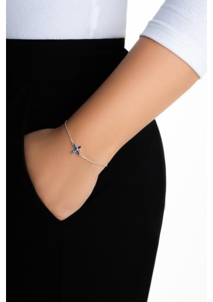 Kelebek Dokunuşu 18 Ayar Beyaz Altın Kaplama 19 cm Gümüş Bileklik fırsatları