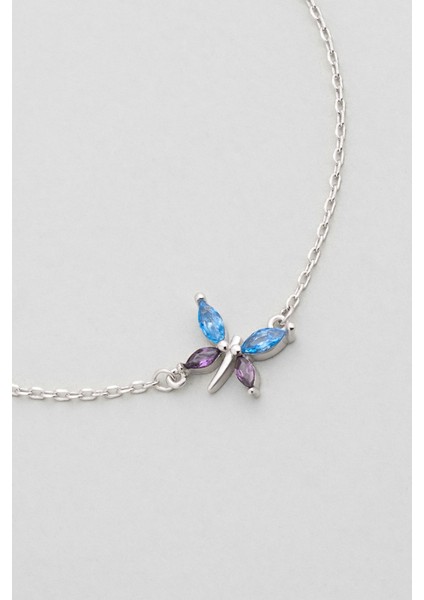 Kelebek Dokunuşu 18 Ayar Beyaz Altın Kaplama 19 cm Gümüş Bileklik indirimleri