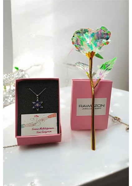 Anlamlı Hediye-Sonsuzluk Güllü& Çelik Mor Lotus Çiçeği Kolye Set -Sevgiliye-Sevdiklerinize Hediye