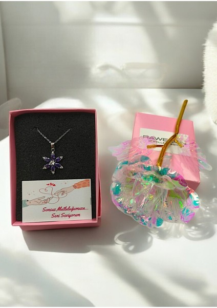 Anlamlı Hediye-Sonsuzluk Güllü& Çelik Mor Lotus Çiçeği Kolye Set -Sevgiliye-Sevdiklerinize Hediye modelleri