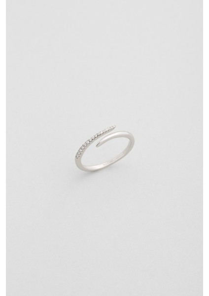 Liora 18 Ayar Beyaz Altın Kaplama Ayarlanabilir Gümüş Yüzük