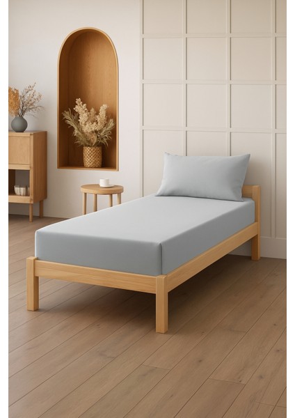 %100 Pamuk Tek Kişilik Lastikli Çarşaf Yastık Kılıfı Seti (2 Parça) - 100X200 cm - 120X200 cm