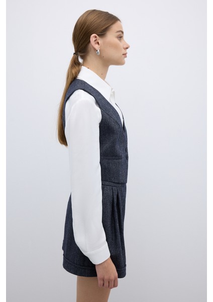 Yün Karışımlı Çift Pileli Şort Lacivert K2612603_015 fiyatları