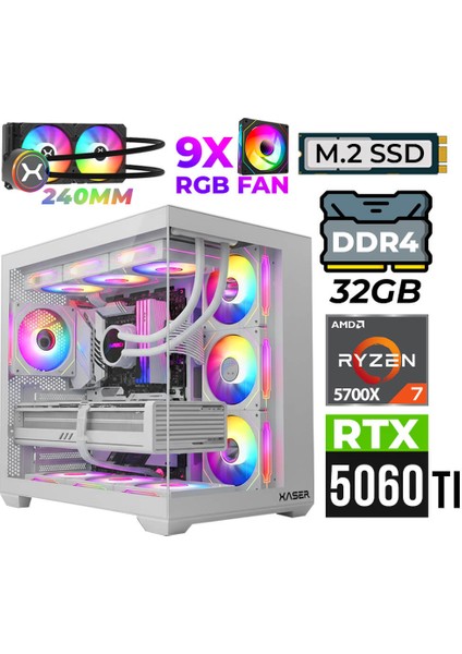 Nova X70 Ryzen 7 5700X 32GB Ram 2tb M.2 Nvme SSD 16GB RTX5060 Ti Sıvı Soğutmalı Oyuncu Tavsiye Sistem