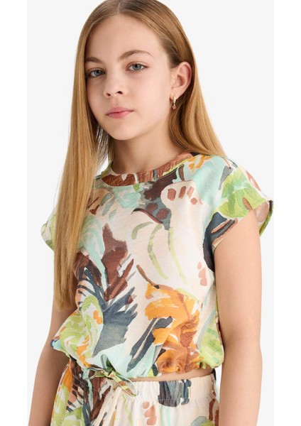 Kız Çocuk Desenli Kısa Kollu Bluz D8597A825SM