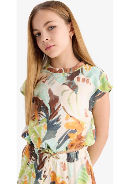 Kız Çocuk Desenli Kısa Kollu Bluz D8597A825SM