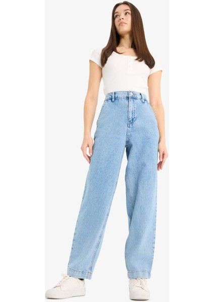 Carrot Fit Beli Lastikli Bilek Boy Jean Yıkamalı Pantolon