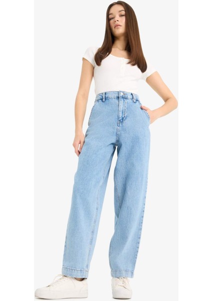 Carrot Fit Beli Lastikli Bilek Boy Jean Yıkamalı Pantolon