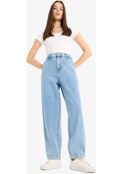 Carrot Fit Beli Lastikli Bilek Boy Jean Yıkamalı Pantolon