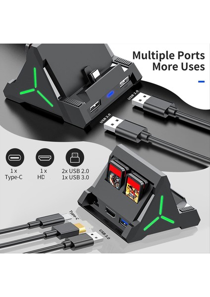 Switch/oled Için Tv Dock Istasyonu, 4K HDMI Uyumlu/usb C/usb 3.0 Bağlantı Noktası, LED Atmosfer Işığı, 4 Oyun Yuvası Tutar (Yurt Dışından) fiyatları