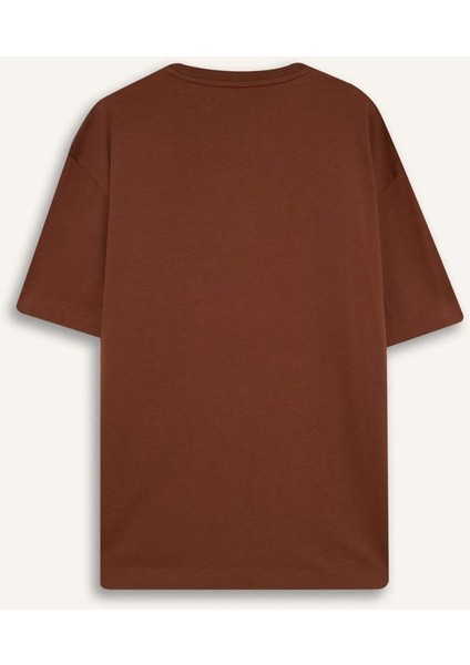 %100 Pamuk Boxy Fit Bisiklet Yaka Basic Düz Kısa Kollu Tişört D6070AX25SP