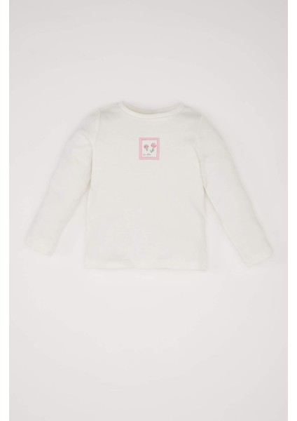 Kız Bebek 2'li Takım Çiçekli Uzun Kollu Krinkıl Kumaş Tişört Salopet Tulum