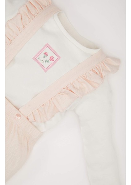 Kız Bebek 2'li Takım Çiçekli Uzun Kollu Krinkıl Kumaş Tişört Salopet Tulum