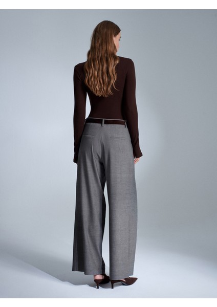 72214 Pens Detaylı Geniş Paça Pantolon-Koyu Vizon fiyatları