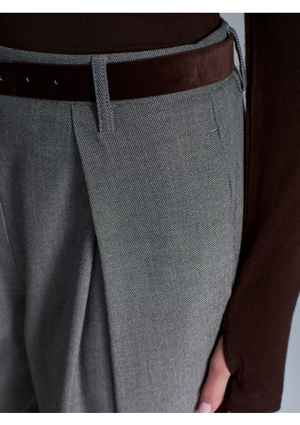 72214 Pens Detaylı Geniş Paça Pantolon-Koyu Vizon fırsatları