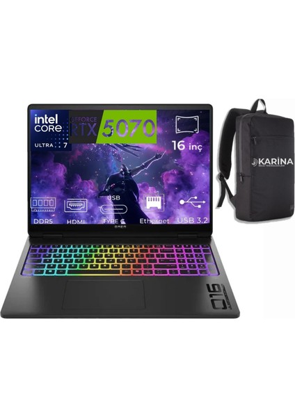 Omen Max 16-AH0021NT Ultra 7 255HX B92QXEA -47 64GB 1tb+1tb RTX5070 W11PRO 16" Wqxga Gaming Laptop