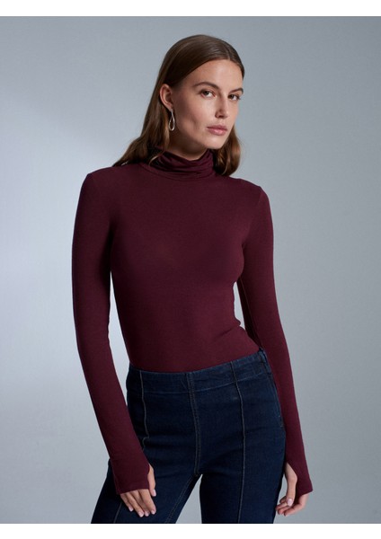 32253 Yün Karışımlı Balıkçı Yaka Top-Bordo