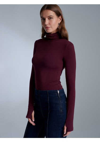 32253 Yün Karışımlı Balıkçı Yaka Top-Bordo modelleri