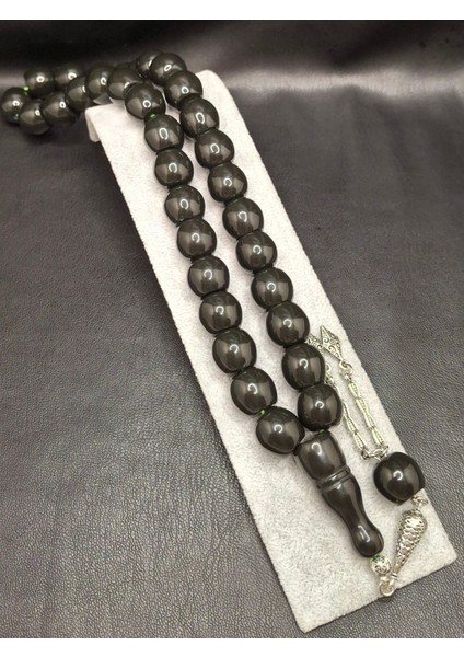 Özel Büyük Model Antrasit Siyah Renk Fıçı Kesim Toz Kehribar Tesbih