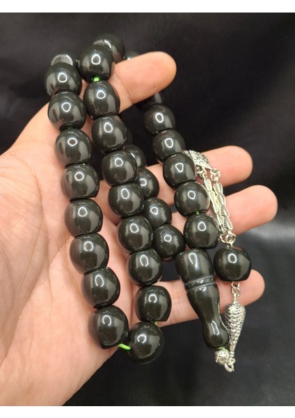 Özel Büyük Model Antrasit Siyah Renk Fıçı Kesim Toz Kehribar Tesbih fiyatları