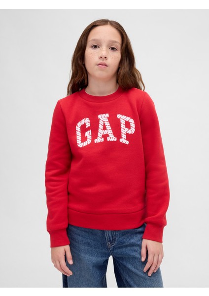 Kız Çocuk Kırmızı Grafik Gap Logo Sweatshirt