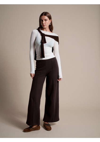 71941 Beli Lastikli Geniş Paça Eşofman-Koyu Kahve