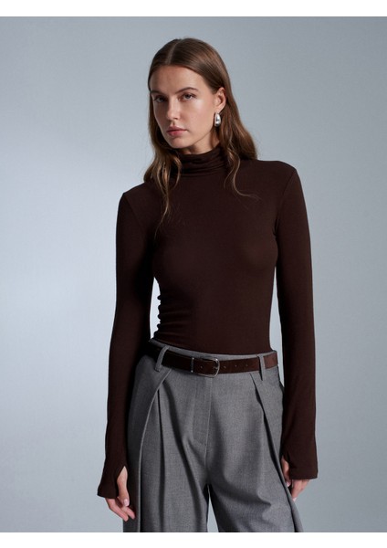 32253 Yün Karışımlı Balıkçı Yaka Top-Koyu Kahve modelleri