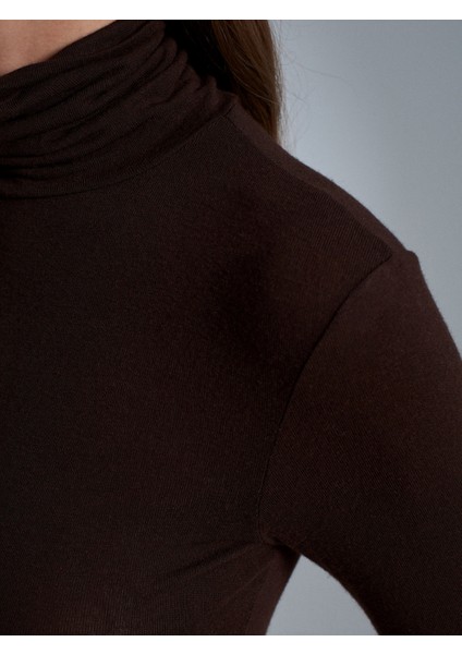 32253 Yün Karışımlı Balıkçı Yaka Top-Koyu Kahve fırsatları