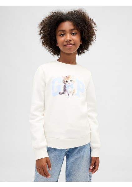 Kız Çocuk Krem Grafik Gap Logo Sweatshirt