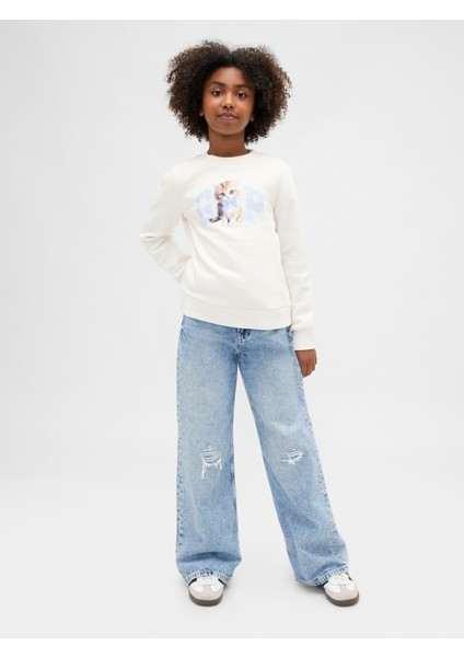 Kız Çocuk Krem Grafik Gap Logo Sweatshirt modelleri
