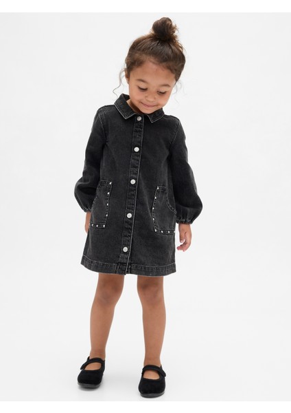 Kız Bebek Siyah Denim Cepli Elbise