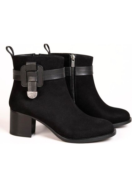 Siyah Süet Hakiki Deri Tokalı Kalın Topuklu Kadın Günlük Bot fırsatları