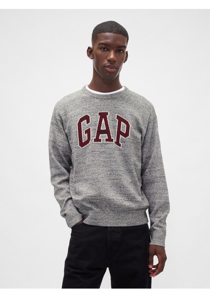 Erkek Gri Relaxed Gap Logo Intarsia Sweat