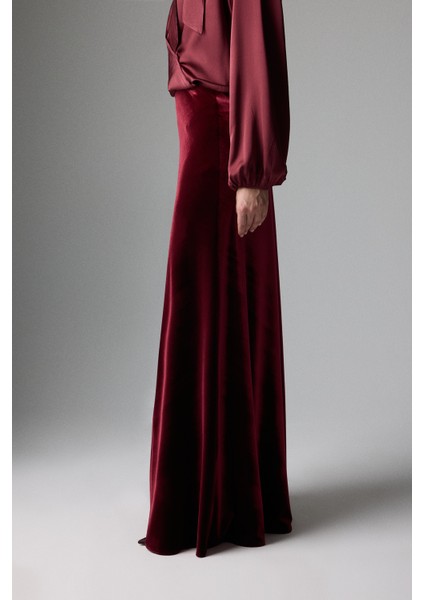 Kadife Beli Lastikli Maksi Boy Etek Bordo K2615067_008 modelleri